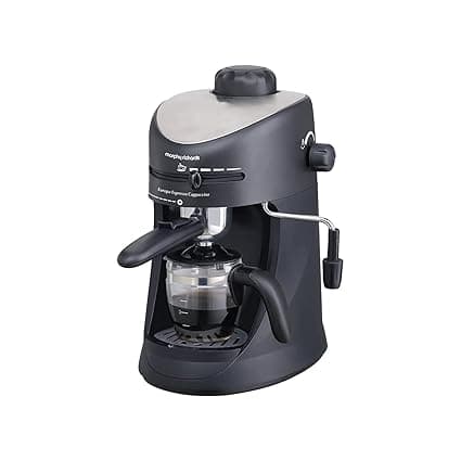 Morphy Richards New Europa Coffee Making Machine|800W Espresso & Cappuccino Coffee Machine For Home|4-Cups Capacity*|Milk Frothing Nozzle|Removable Drip Tray|2-Yr Warranty By Brand|Black