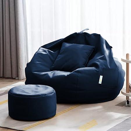 COZY RABBIT 4XL Bean Bag with Relaxing Footrest with Comfy Cushion Filled with Beans I Ready to Use (Faux Leather) Color- (Navy Blue)