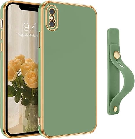 VENINGO iPhone X Case,iPhone XS Case,Phone case for iPhone X/XS,Slim Fit Soft with Adjustable Wristband Kickstand Scratch Resistant Shockproof Protective Cover for Apple iPhone X/XS 5.8", Matcha Green