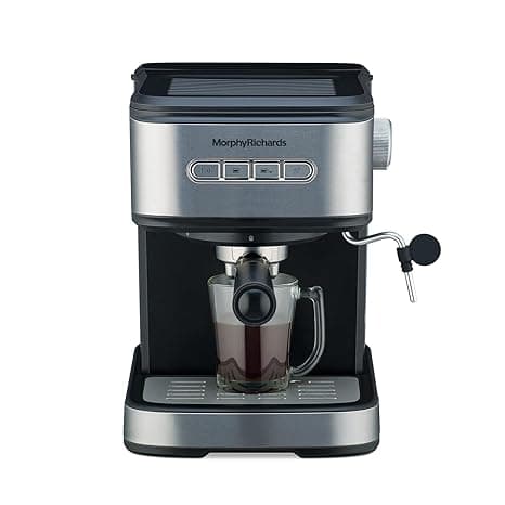 Morphy Richards Impresso Coffee Making Machine|Upto 20 Bar Pressure Rich Espresso Coffee Maker|Milk Frothing Nozzle|Push Button Operation|Removable Drip Tray|2-Yr Warranty By Brand|Black & Steel