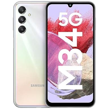 Samsung Galaxy M34 5G (Prism Silver,6GB,128GB)|120Hz sAMOLED Display|50MP Triple No Shake Cam|6000 mAh Battery|4 Gen OS Upgrade & 5 Year Security Update|12GB RAM with RAM+|Android 13|Without Charger